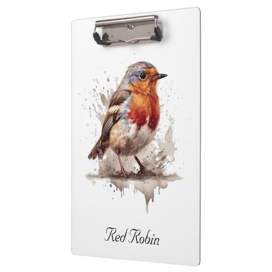 Leuke vogelrode robin in de waterverf klembord (Links)