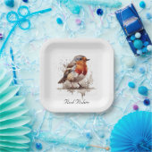 Leuke vogelrode robin in de waterverf papieren bordje (Feest)