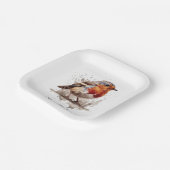 Leuke vogelrode robin in de waterverf papieren bordje (Gebogen)