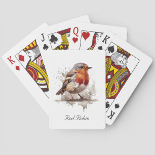 Leuke vogelrode robin in de waterverf pokerkaarten