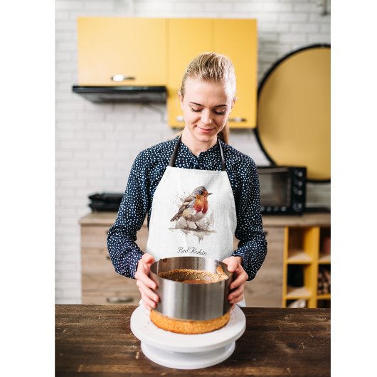 Leuke vogelrode robin in de waterverf schort