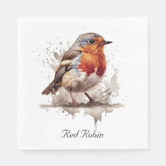 Leuke vogelrode robin in de waterverf servet (Voorkant)