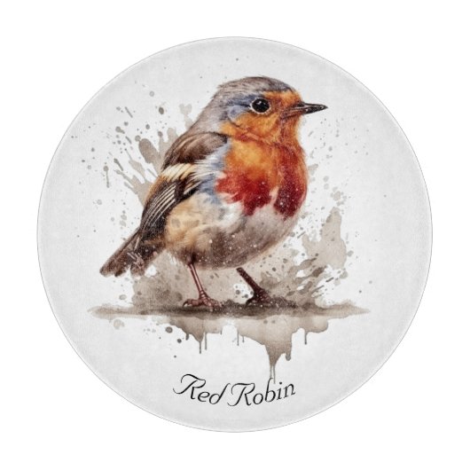 Leuke vogelrode robin in de waterverf snijplank (Voorkant)