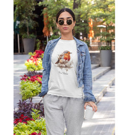 Leuke vogelrode robin in de waterverf t-shirt