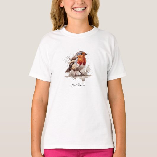 Leuke vogelrode robin in de waterverf t-shirt (Voorkant)