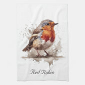 Leuke vogelrode robin in de waterverf theedoek (Verticaal)