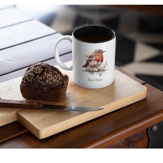 Leuke vogelrode robin in de waterverf tweekleurige koffiemok