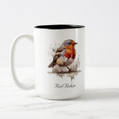 Leuke vogelrode robin in de waterverf tweekleurige koffiemok (Links)