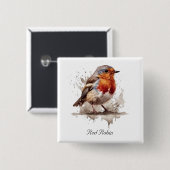 Leuke vogelrode robin in de waterverf vierkante button 5,1 cm (Voorkant /achterkant)