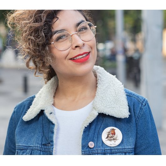 Leuke vogelrode robin in de waterverf vierkante button 5,1 cm