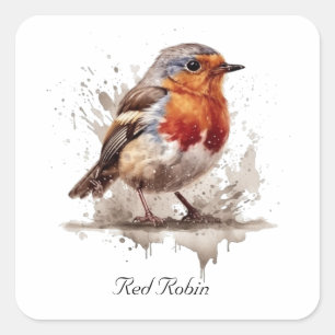 Leuke vogelrode robin in de waterverf vierkante sticker