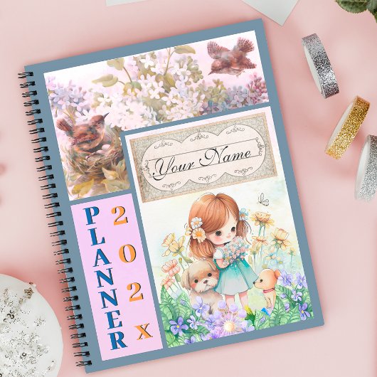 Leuke Vogels, Bloemen, Meisje & puppies Planner