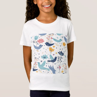 Leuke vogels en kleurrijke bloemen t-shirt