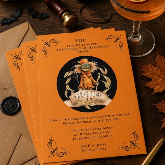 Leuke Vogelverschrikker Halloween Feest Uitnodigin Kaart
