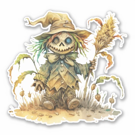 Leuke vogelverschrikker, Halloween pompoen, Sticke Sticker (Voorkant)