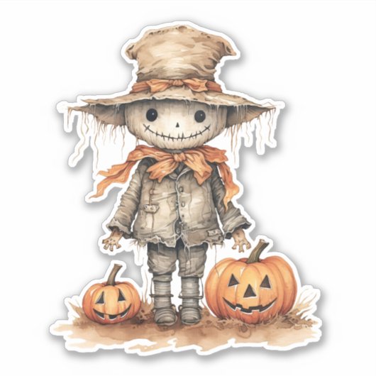 Leuke vogelverschrikker, Halloween pompoen, Sticke Sticker (Voorkant)