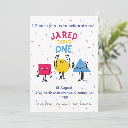 Leuke Vormen Eerste Verjaardag Viering Uitnodiging (Staand voorkant)