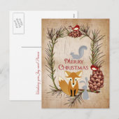 Leuke Vos en Bos Vrolijke Kerstmis van Dieren Feestdagenkaart (Voorkant / Achterkant)