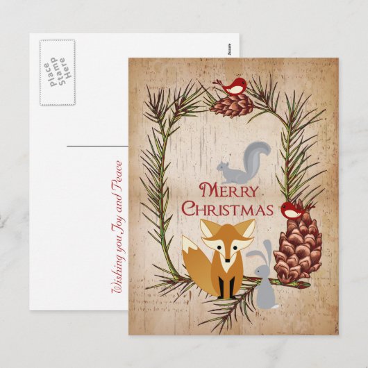 Leuke Vos en Bos Vrolijke Kerstmis van Dieren Feestdagenkaart (Voorkant / Achterkant)
