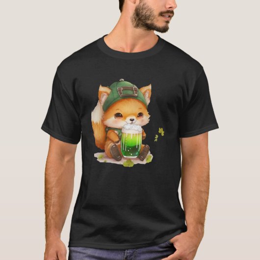 Leuke vos houdt van bier St Patrick's Day Fox T-shirt (Voorkant)