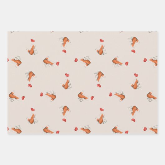 Leuke vos met hartvormige ballon bruin inpakpapier vel (Voorkant 3)