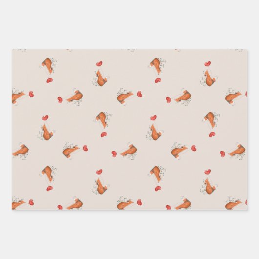 Leuke vos met hartvormige ballon bruin inpakpapier vel (Voorkant)