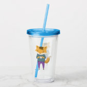Leuke vos met kopje thee acryl drinkbeker (Achterkant)