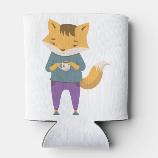 Leuke vos met kopje thee blikjeskoeler (Achterkant)