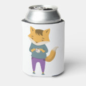 Leuke vos met kopje thee blikjeskoeler (Blikje Achterkant)