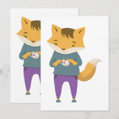 Leuke vos met kopje thee feestdagenkaart (Voorkant / Achterkant)