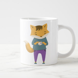 Leuke vos met kopje thee grote koffiekop