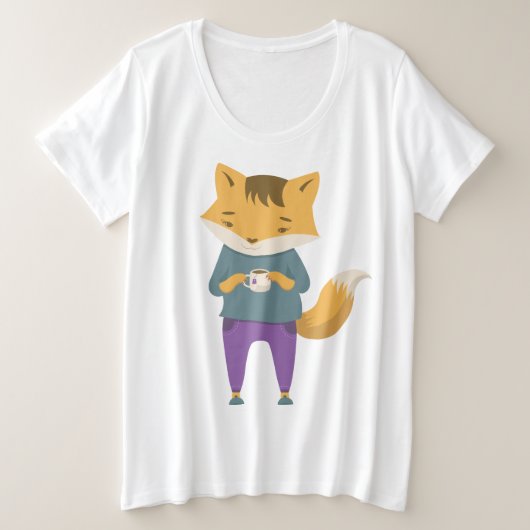 Leuke vos met kopje thee grote maat t-shirt (Design voorkant)