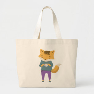 Leuke vos met kopje thee grote tote bag