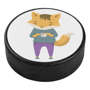 Leuke vos met kopje thee hockey puck