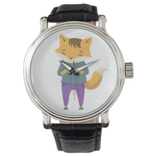 Leuke vos met kopje thee horloge