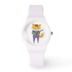 Leuke vos met kopje thee horloge