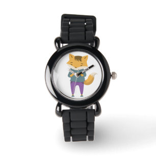 Leuke vos met kopje thee horloge
