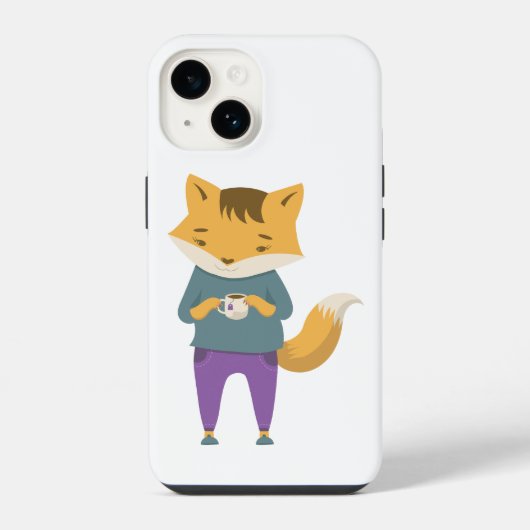 Leuke vos met kopje thee iPhone hoesje (Achterkant)