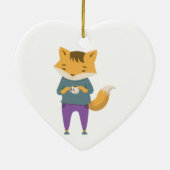 Leuke vos met kopje thee keramisch ornament (Achterkant)