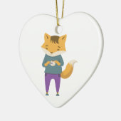 Leuke vos met kopje thee keramisch ornament (Links)