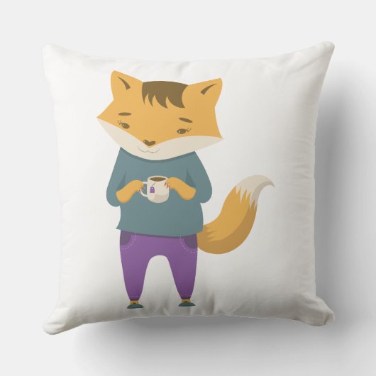 Leuke vos met kopje thee kussen (Achterkant)