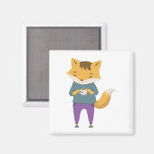 Leuke vos met kopje thee magneet (Voorkant / Achterkant)