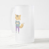Leuke vos met kopje thee matglas bierpul (Voorkant links)