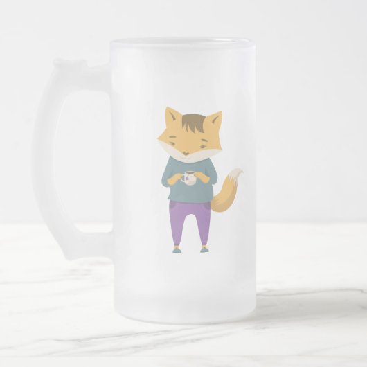 Leuke vos met kopje thee matglas bierpul (Links)