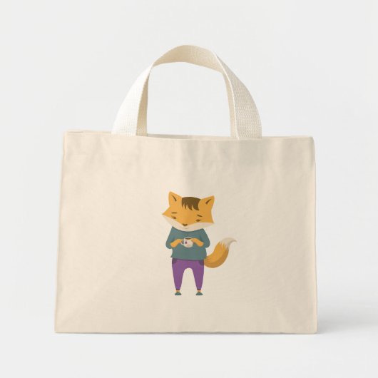 Leuke vos met kopje thee mini tote bag (Voorkant)
