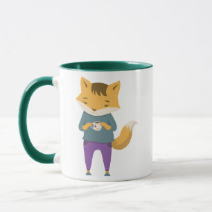 Leuke vos met kopje thee mok
