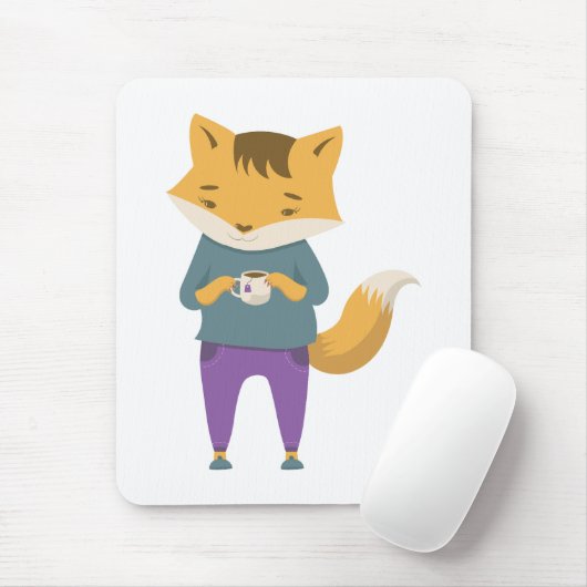 Leuke vos met kopje thee muismat (Met muis)