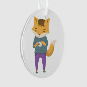 Leuke vos met kopje thee ornament (voorkant)