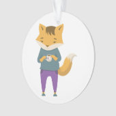 Leuke vos met kopje thee ornament (voorkant)