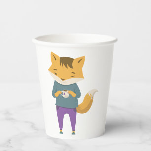 Leuke vos met kopje thee papieren bekers